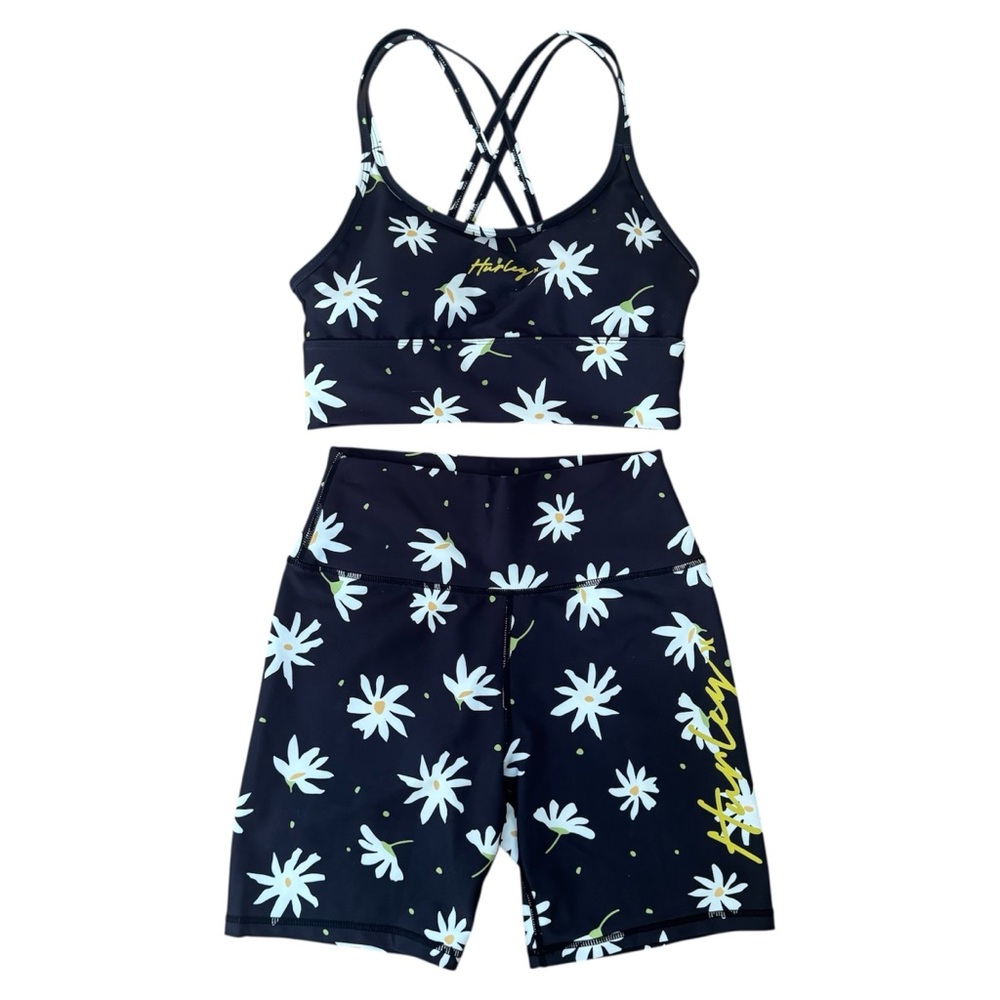 Hurley Black Daisy Floral Sports Bra & Biker Shorts Set | Size S | NWT 🌼